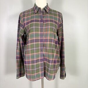 Ralph Lauren Flannel Shirt Womens M Cozy Preppy Logo Dark Academia Cabin Plaid